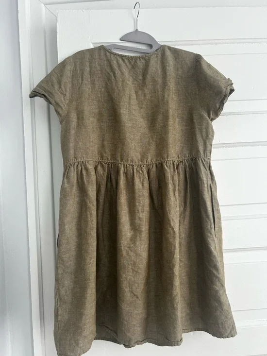 Madewell Button-Front Short Sleeve Linen Dress - Olive Brown - Picture 2 of 4